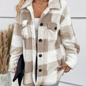 Women’s plaid print button front drop shoulder coat
